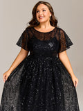 Plus Size Round Neck Sequin A-Line Wedding Guest Dress