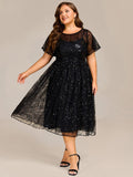 Plus Size Round Neck Sequin A-Line Wedding Guest Dress