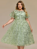 Plus Size Round Neck Sequin A-Line Wedding Guest Dress