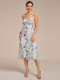 Spaghetti Straps Floral Print Pleated Wedding Guest Dress