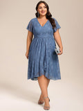 Plus Size Lace Midi Wedding Guest Dress with Short Sleeves