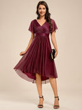 Glitter V-Neck Ruched A-Line Midi Wedding Guest Dress