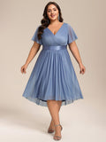 Plus Size Ruched A-Line Midi Wedding Guest Dress