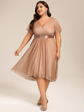 Plus Size Ruched A-Line Midi Wedding Guest Dress