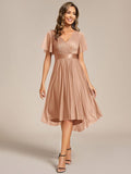Glitter V-Neck Ruched A-Line Midi Wedding Guest Dress