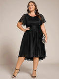 Plus Size Round Neck Empire Waist Wedding Guest Dress