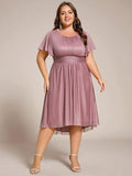 Plus Size Round Neck Empire Waist Wedding Guest Dress