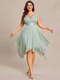Plus Size V-Neck Lace Asymmetrical A-Line Prom Dress