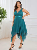Plus Size V-Neck Lace Asymmetrical A-Line Prom Dress