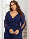 Plus Size Navy Blue A-Line Chiffon Formal Dress #color_Navy Blue