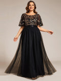 Plus Size Black Embroidery Applique A-Line Evening Dresses