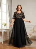 Plus Size Black Embroidery Applique A-Line Evening Dresses