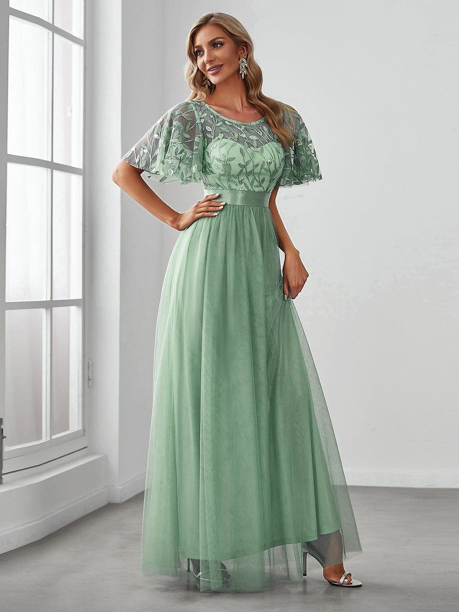 Mint Green Applique A-Line Tulle Prom Dress #color_Mint Green