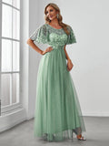 Mint Green Applique A-Line Tulle Prom Dress #color_Mint Green