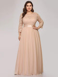 Plus Size Lace Long Sleeves A-Line Evening Dress