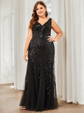 Plus Size V-Neck Sequin Long Mermaid Formal Dresses & Gowns