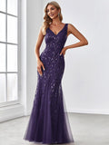 Straps Lavender Applique Sequin Mermaid Evening Dress #Color_Dark Purple