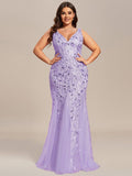 Straps Lavender Applique Sequin Mermaid Evening Dress #Color_Lavender