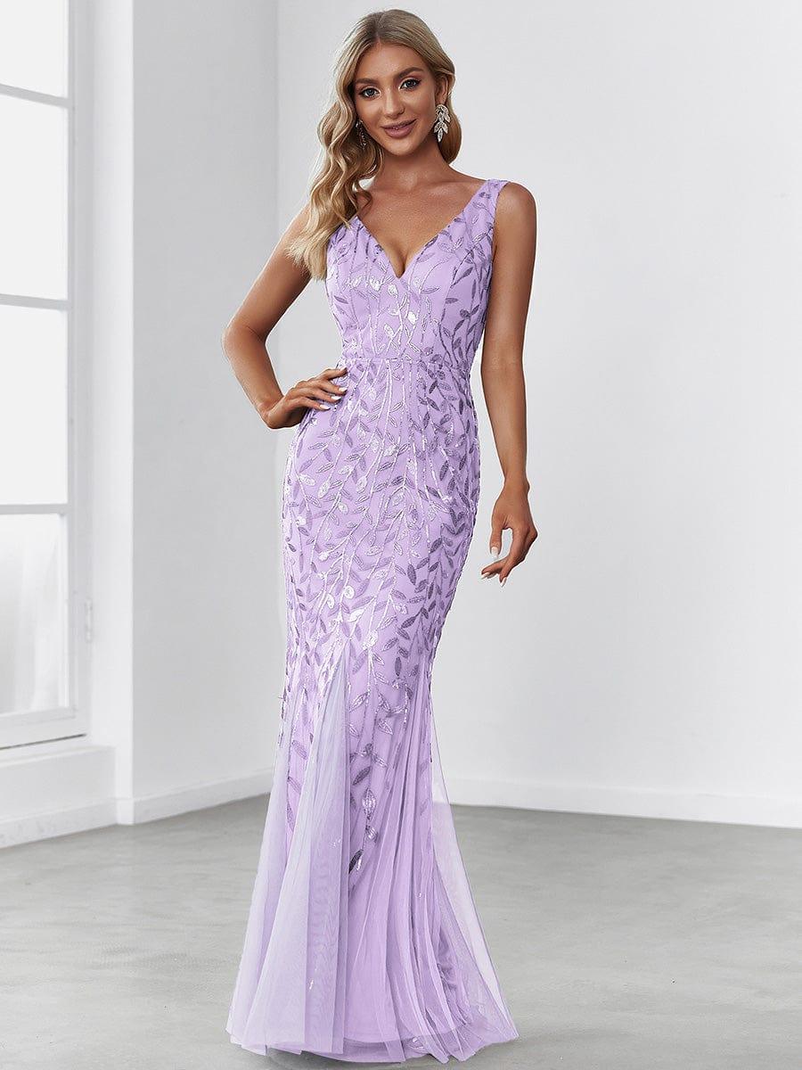 Straps Lavender Applique Sequin Mermaid Evening Dress #Color_Lavender