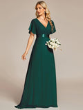 Sky Blue Chiffon Empire Waist Bridesmaid Dress #color_Dark Green