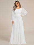Elegant Crew Neck Chiffon Mother Dress wiith Puff Sleeve #color_White