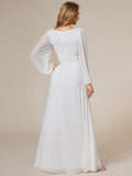 Elegant Crew Neck Chiffon Mother Dress wiith Puff Sleeve #color_White
