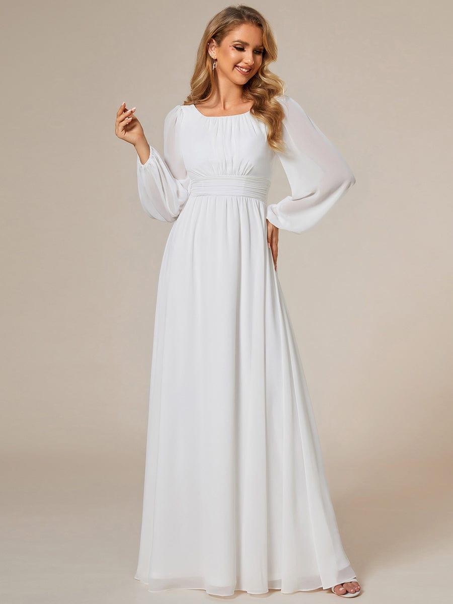 Elegant Crew Neck Chiffon Mother Dress wiith Puff Sleeve #color_White