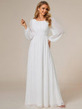 Elegant Crew Neck Chiffon Mother Dress wiith Puff Sleeve #color_White