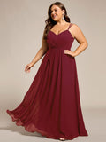 Plus Size Spaghetti Straps Pleated Bridesmaid Dress with Open Back