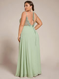 Plus Size Spaghetti Straps Pleated Bridesmaid Dress with Open Back
