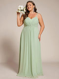 Plus Size Spaghetti Straps Pleated Bridesmaid Dress with Open Back