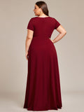 Plus Size V-Neck Pleated Long Bridesmaid Dress with Short Sleeves