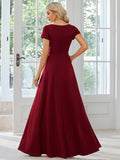 Stylish V-Neck Pleated A-Line Bridesmaid Dress