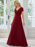 Stylish V-Neck Pleated A-Line Bridesmaid Dress