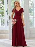 Stylish V-Neck Pleated A-Line Bridesmaid Dress