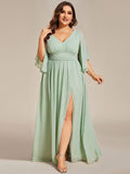 Plus Size V-Neck Pleated Chiffon Bridesmaid Dress with Slit
