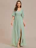 Elegant Pleated A-Line Chiffon Bridesmaid Dress with Slit