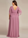 Plus Size V-Neck Pleated Chiffon Bridesmaid Dress with Slit