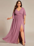 Plus Size V-Neck Pleated Chiffon Bridesmaid Dress with Slit