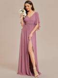 Elegant Pleated A-Line Chiffon Bridesmaid Dress with Slit