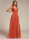 One Shoulder Corset Tulle A-Line Bridesmaid Dress with Slit