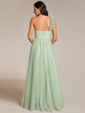 One Shoulder Corset Tulle A-Line Bridesmaid Dress with Slit