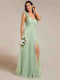 One Shoulder Corset Tulle A-Line Bridesmaid Dress with Slit