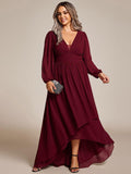 Plus Size Ruched Ruffle Chiffon Bridesmaid Dress with Long Sleeves