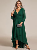 Plus Size Ruched Ruffle Chiffon Bridesmaid Dress with Long Sleeves
