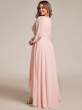 Plus Size Ruched Ruffle Chiffon Bridesmaid Dress with Long Sleeves