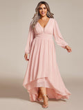 Plus Size Ruched Ruffle Chiffon Bridesmaid Dress with Long Sleeves