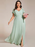 Plus Size Elegant Mint Green Flutter Sleeve Bridesmaid Dress