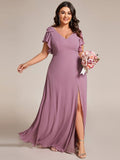 Plus Size Elegant Mint Green Flutter Sleeve Bridesmaid Dress