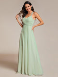 Floral Halter Pleated Chiffon A-Line Bridesmaid Dress